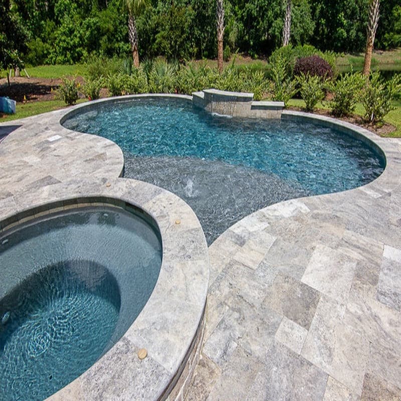 Silver Travertine 16x24 5cm Tumbled Eased Edge Pool Coping