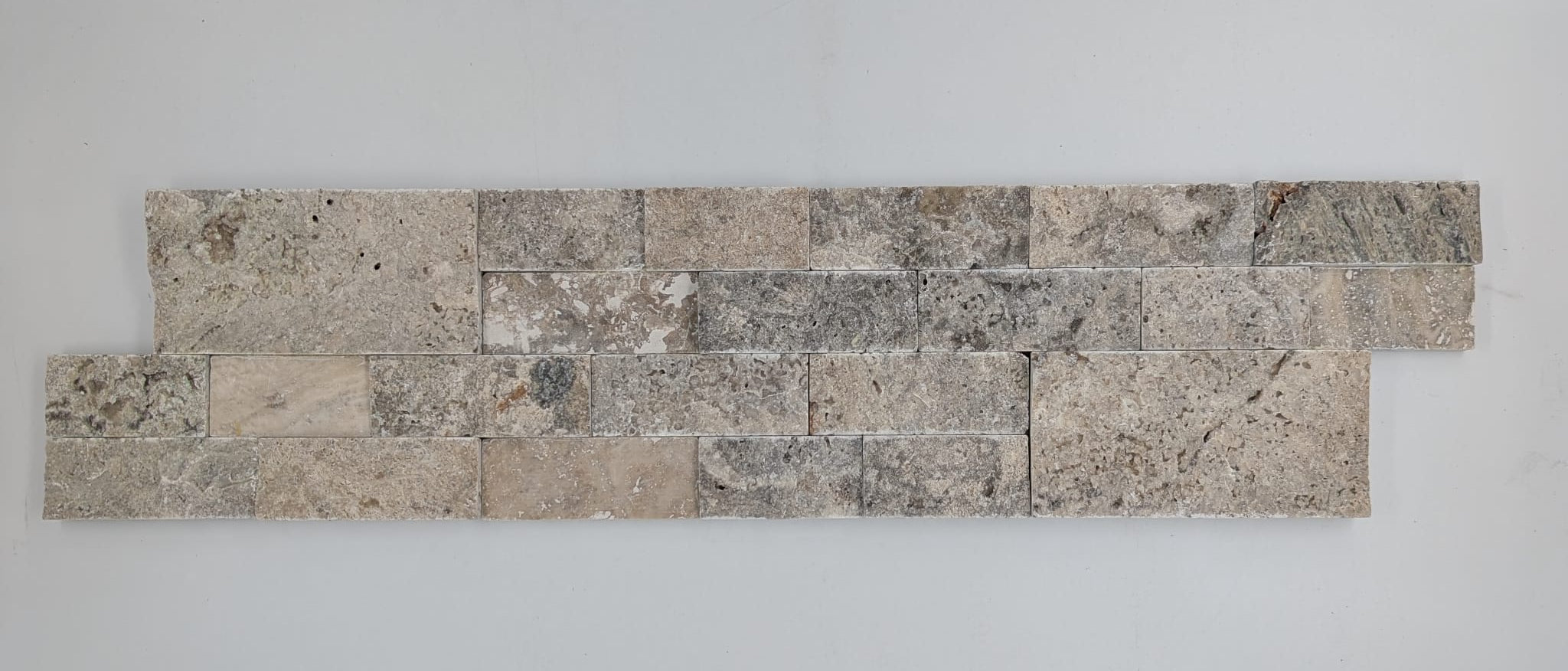Silver Travertine 6x24 Split Face & Honed Design Stacked Stone Ledger Panel (Clearance)