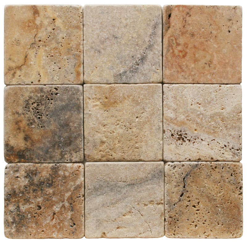 Scabos Travertine 4x4 Tumbled Tile