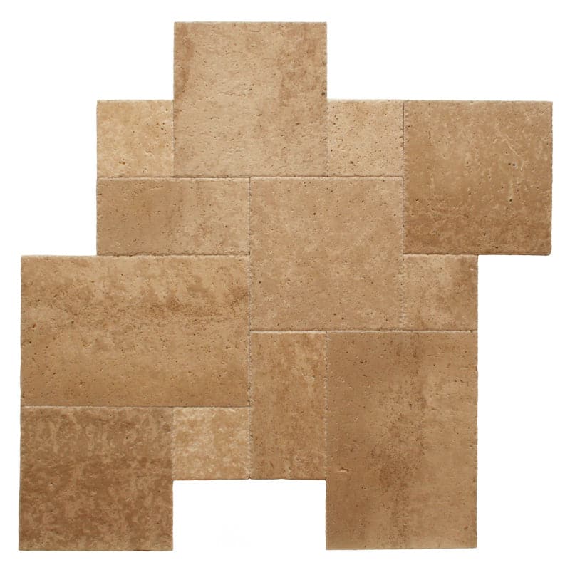 Walnut Travertine Brushed and Chiseled Versailles Pattern Tile