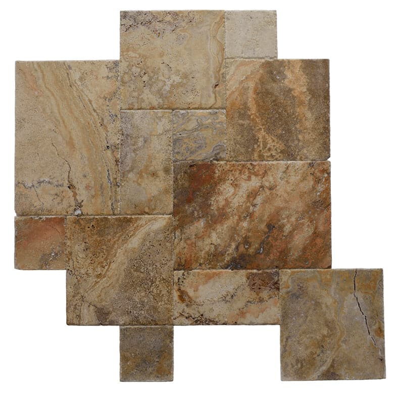 Scabos Travertine Unfilled Brushed and Chiseled Versailles Pattern Tile