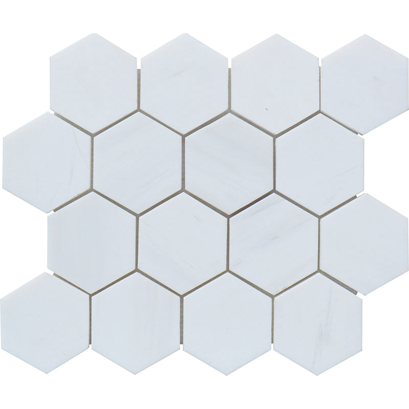 Bianco Dolomite Marble 3x3 Hexagon Honed Mosaic Tile
