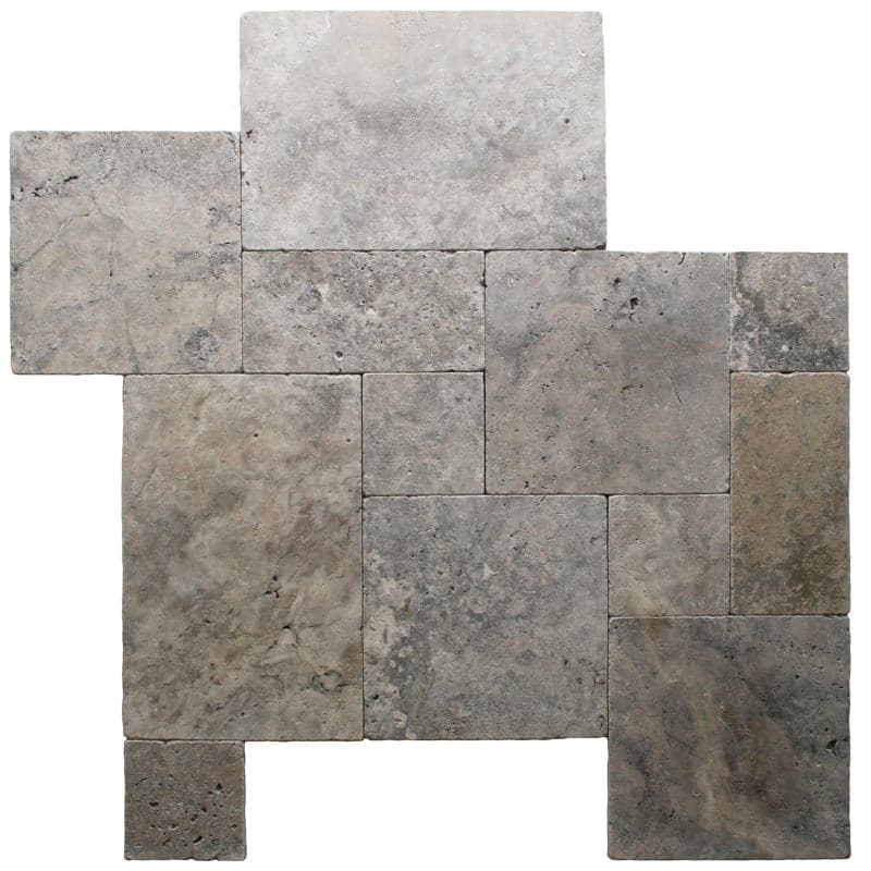 Silver Travertine 3cm Paver Tumbled Versailles Pattern