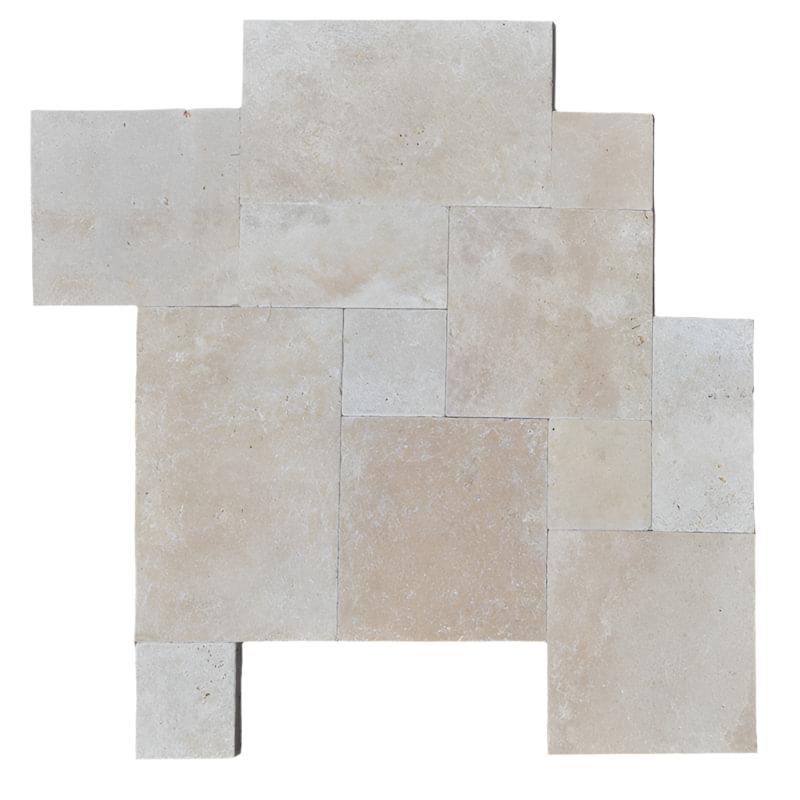 Ivory Travertine Tumbled Versailles Pattern Tile