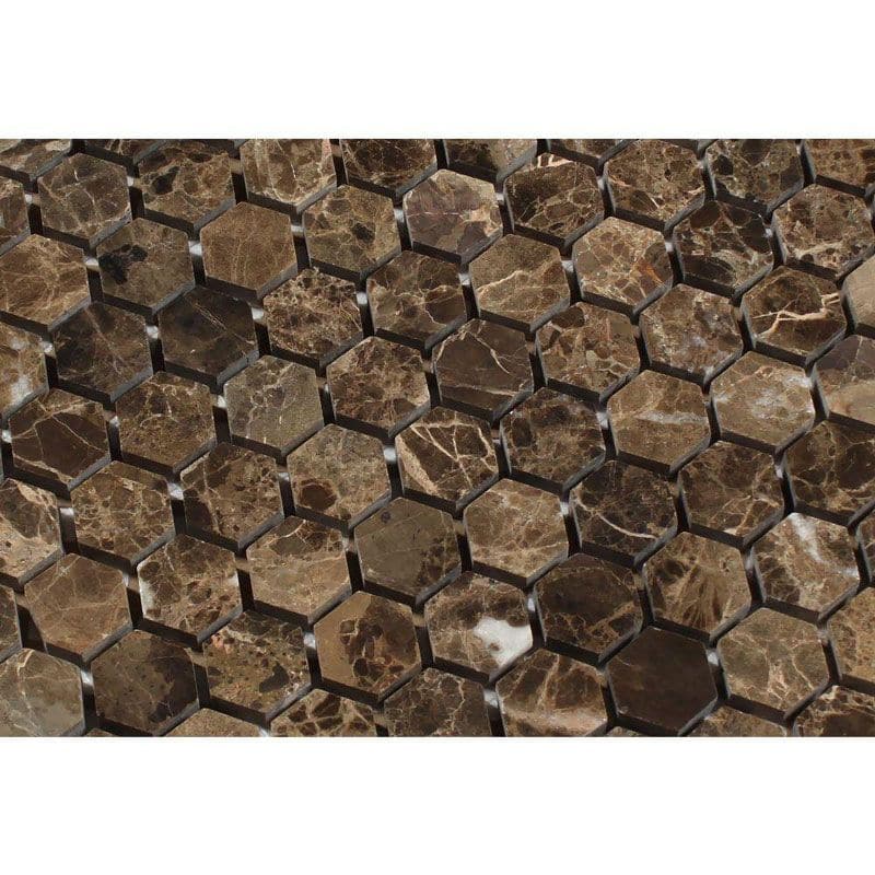 Emperador Dark Spanish Marble 1x1 Hexagon Polished Mosaic Tile