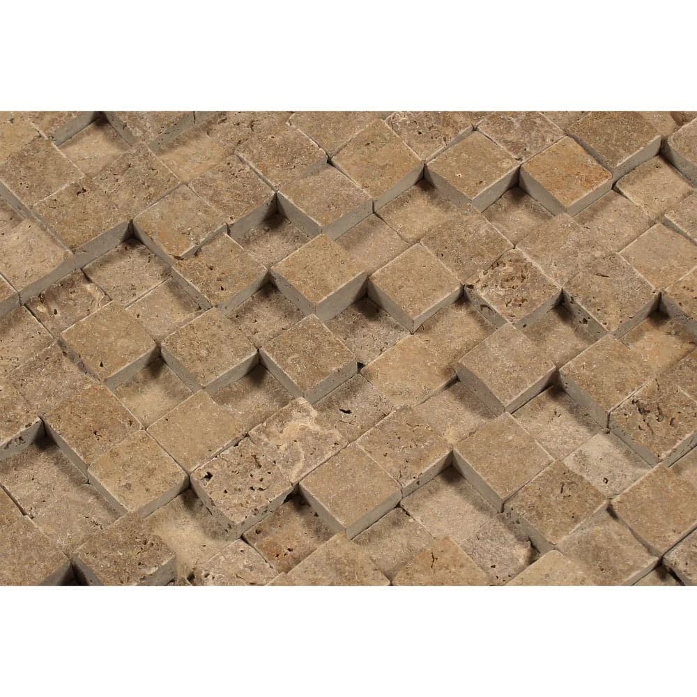 Noce Travertine 3-D 1 x 1 Split-faced Mosaic Tile