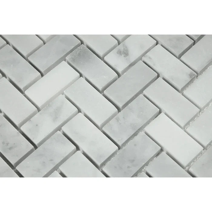 Bianco Caldo Mugla White 1x2 Herringbone Polished Mosaic Tile