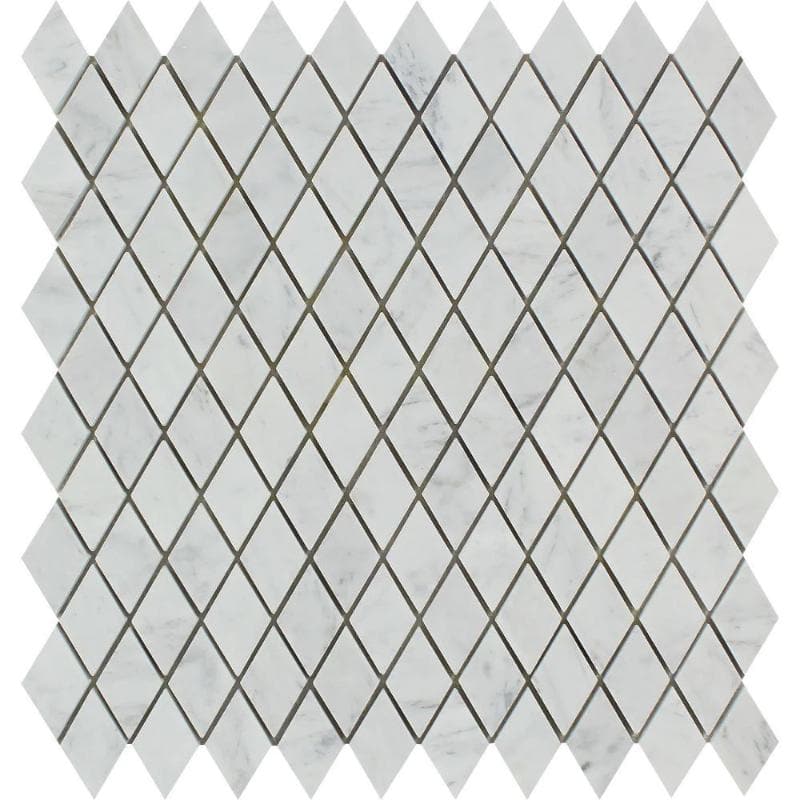 White Carrara Marble Honed 1x2 Diamond Mosaic Tile