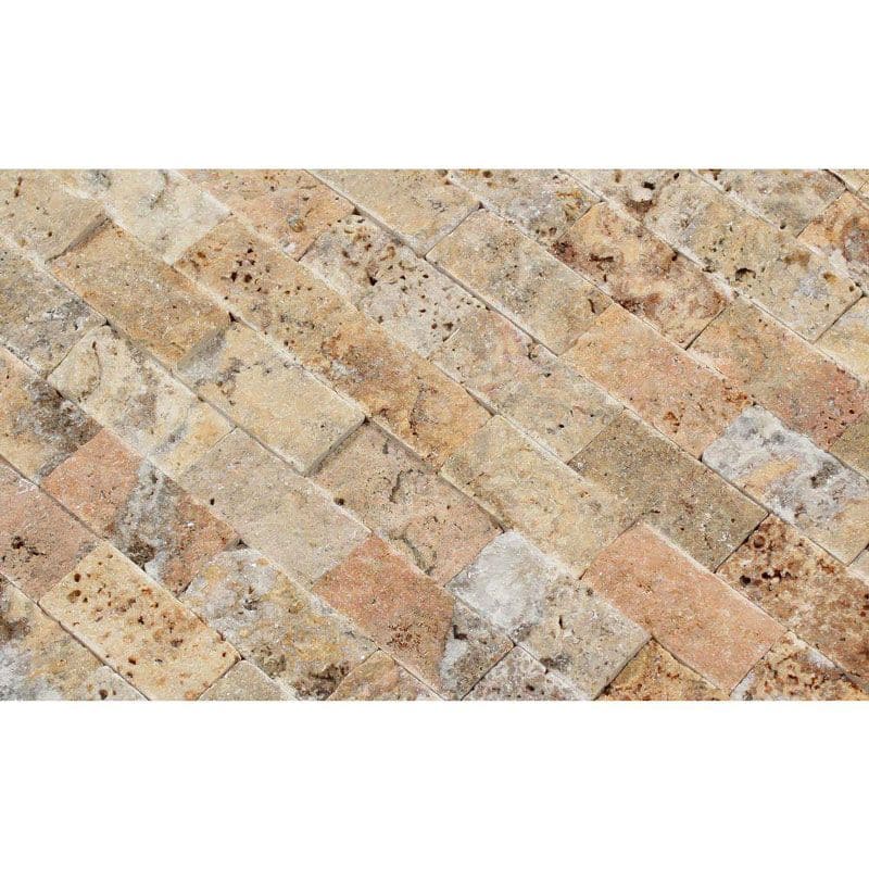 Scabos Travertine 1x2 Split Face Mosaic Tile (Clearance)