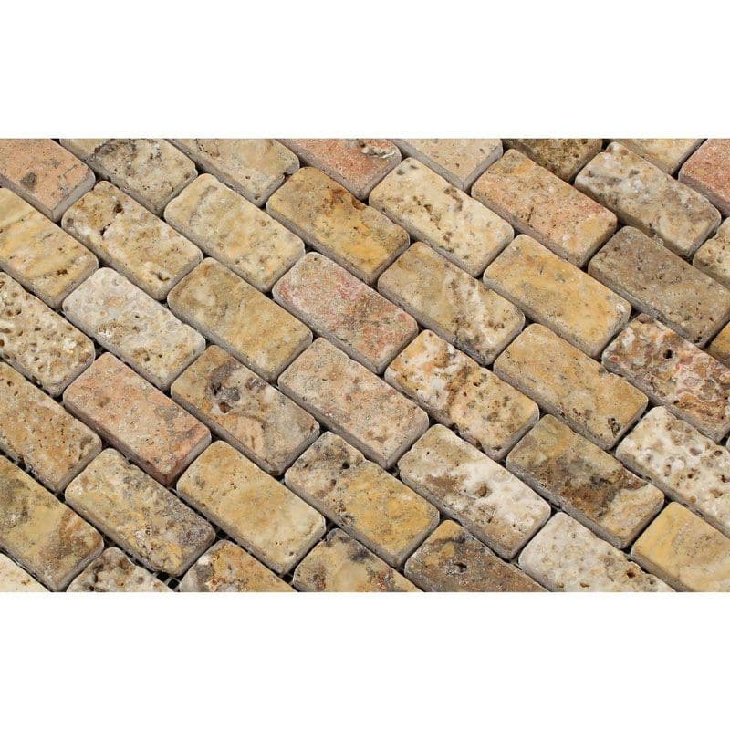 Scabos Travertine 1x2 Tumbled Mosaic Tile