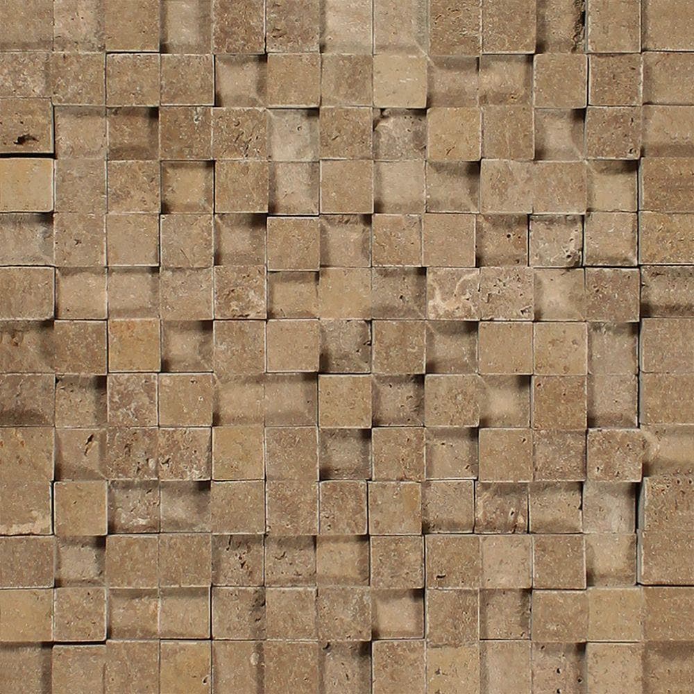 Noce Travertine 3-D 1 x 1 Split-faced Mosaic Tile