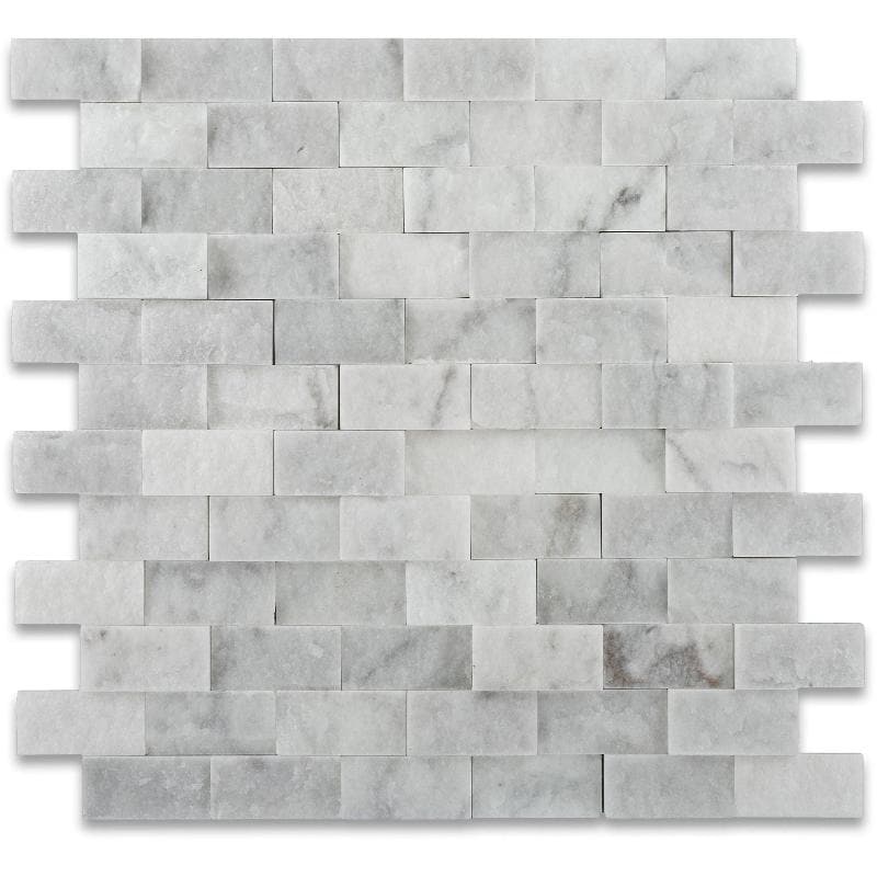 White Carrara Marble 1x2 Split Face Mosaic Tile