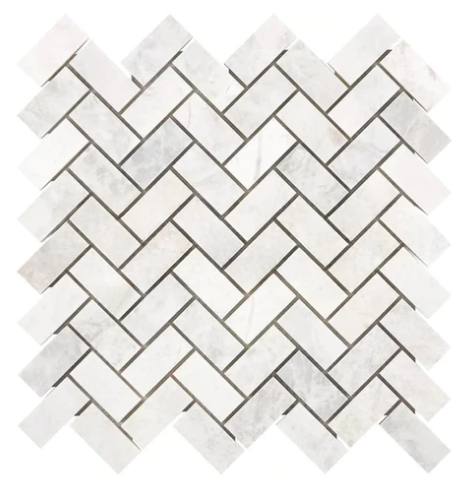 Bianco Congelato Nimbus Marble 1x2 Herringbone Mosaic Tile