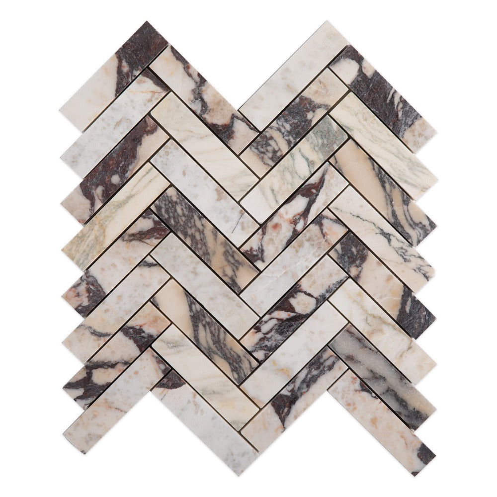 Calacatta Viola Marble 1x4 Herringbone Polished Mosaic Tile