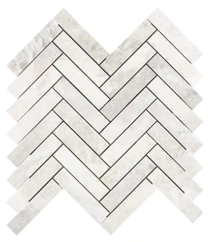 Bianco Congelato Nimbus Marble 1x4 Herringbone Mosaic Tile