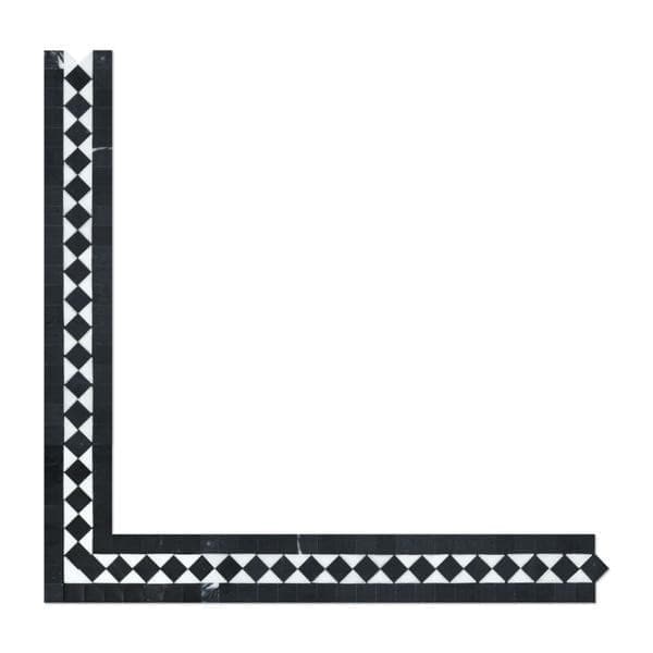 2 x 12 Polished Thassos White Marble BIAS Border w/ Black Dots