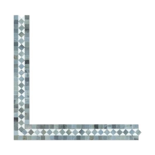 2 x 12 Polished Thassos White Marble BIAS Border w/ Blue-Gray Dots