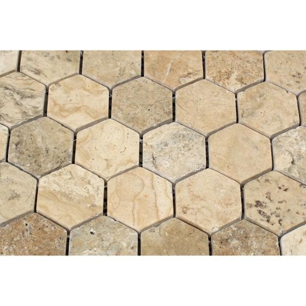 Philadelphia Travertine 2x2 Hexagon Tumbled Mosaic Tile