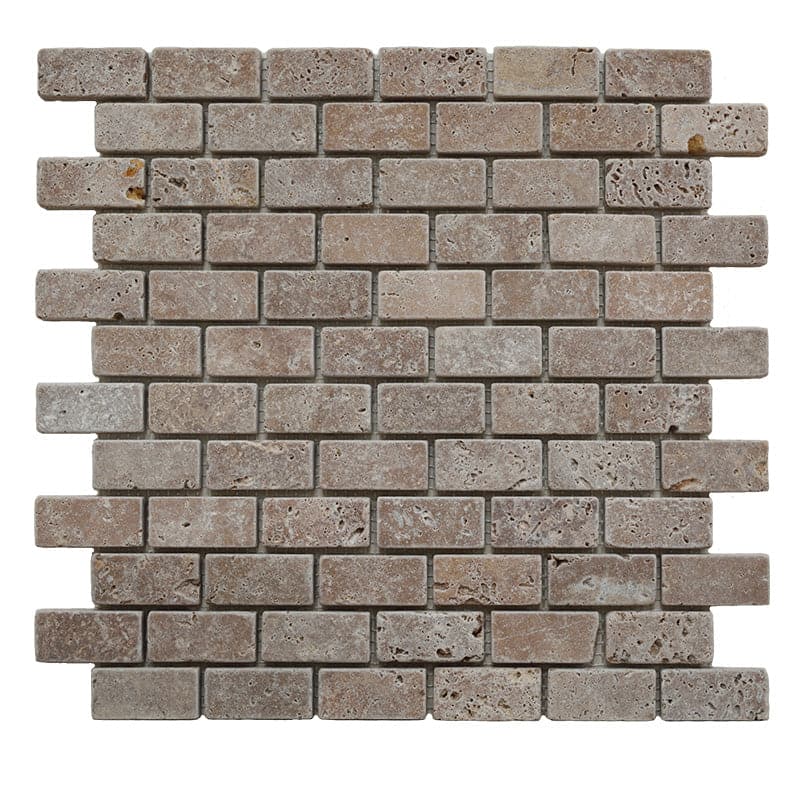Noce Travertine 1x2 Tumbled Mosaic Tile