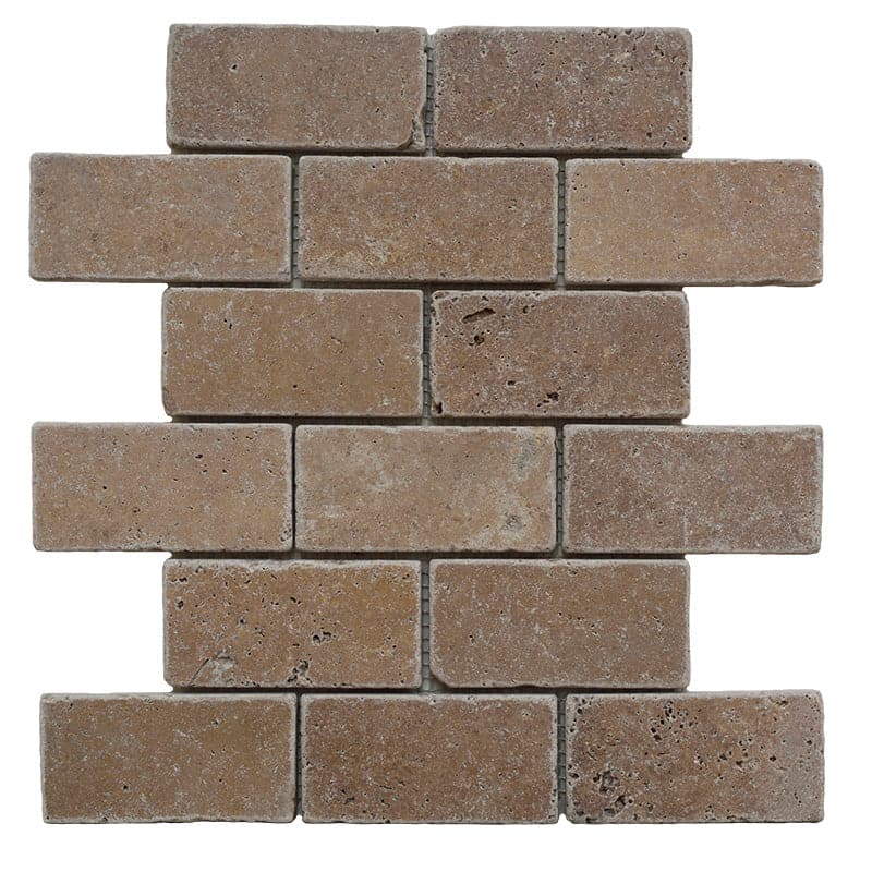 Noce Travertine 2x4 Tumbled Mosaic Tile