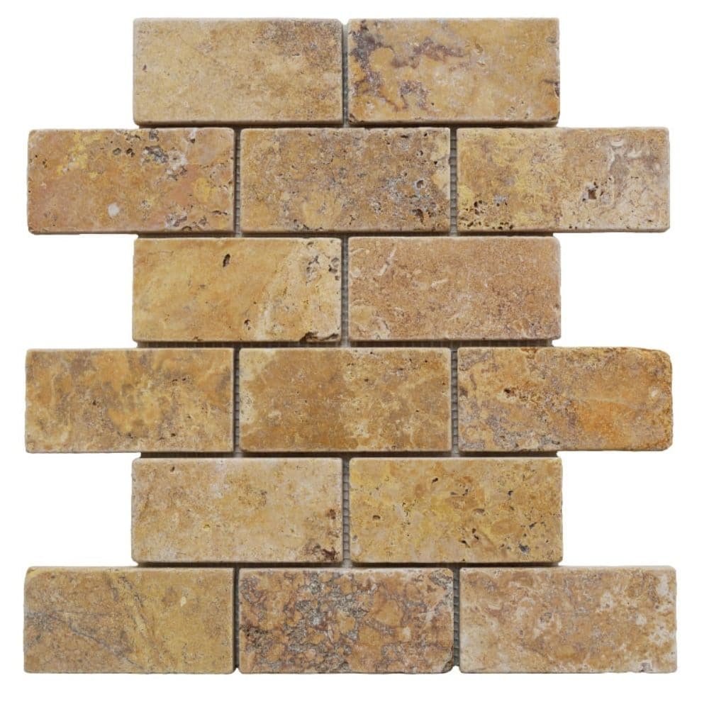 Gold Travertine 2x4 Tumbled Mosaic Tile