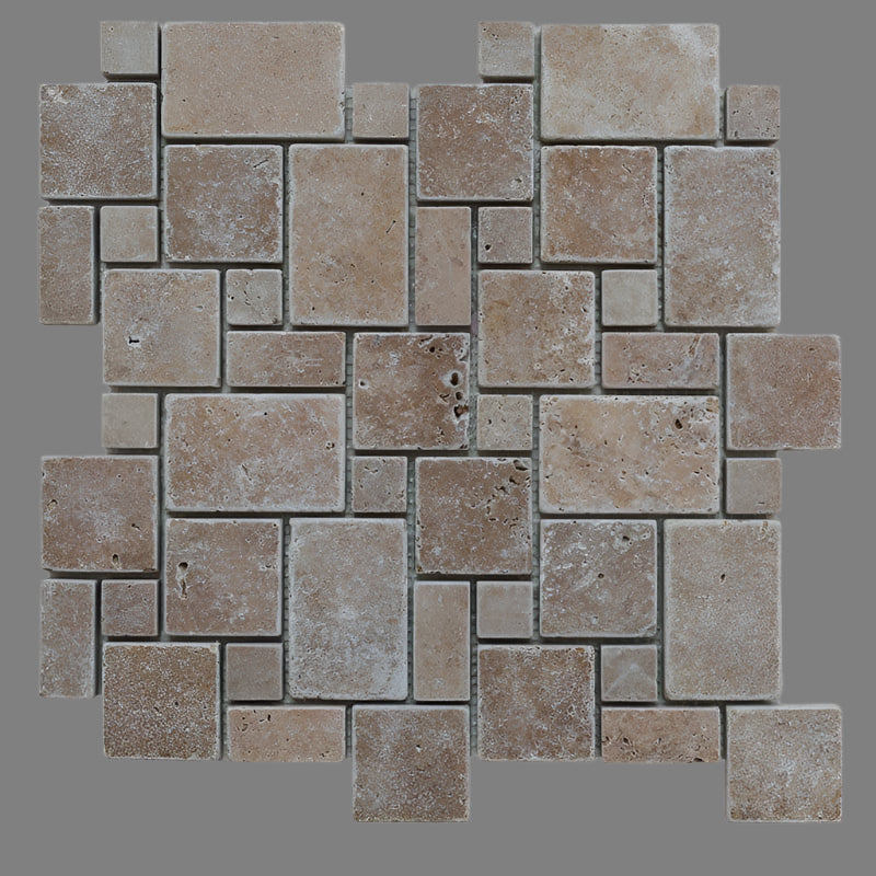 Noce Travertine Micro Mini Pattern Tumbled Mosaic Tile