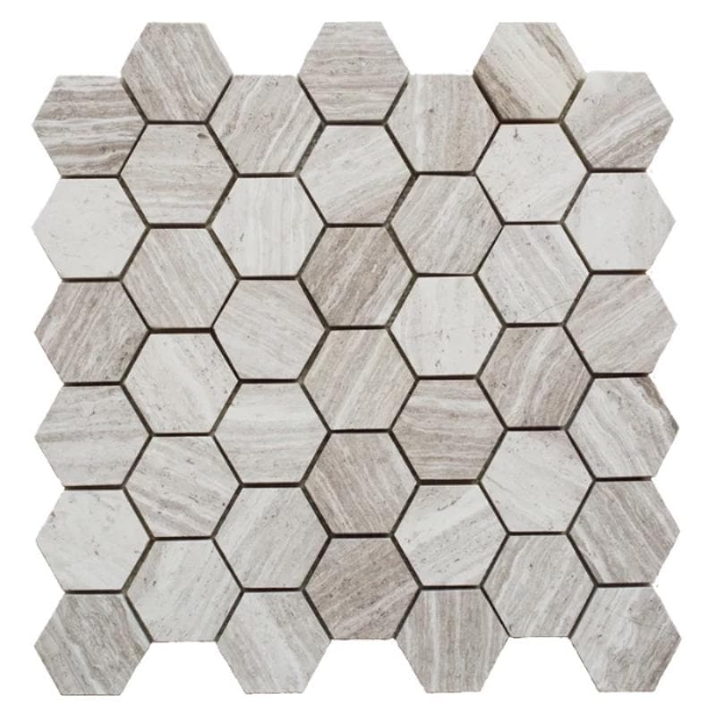 Haisa Light (White Oak) Marble 2x2 Hexagon Honed Mosaic Tile