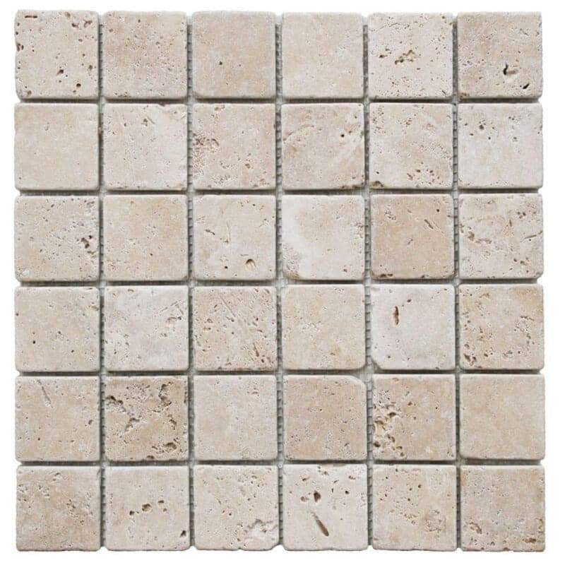 Ivory Travertine 2x2 Tumbled Mosaic Tile