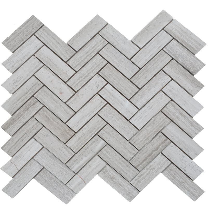 Haisa Light (White Oak) Marble 1x3 Herringbone Honed Mosaic Tile