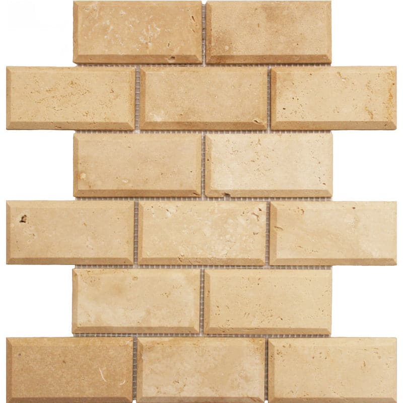 Ivory Travertine 2x4 Deep Beveled Mosaic Tile