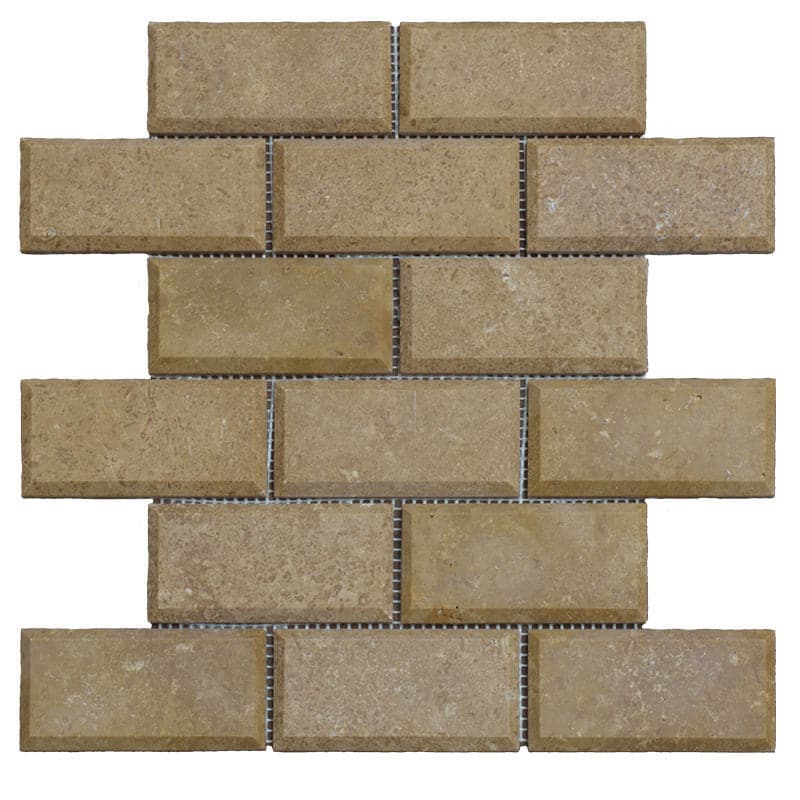 Noce Travertine Deep Beveled 2X4 Honed Mosaic Tile