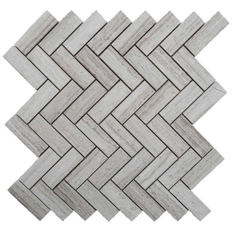Haisa Light (White Oak) Marble 1x3 Herringbone Honed Mosaic Tile