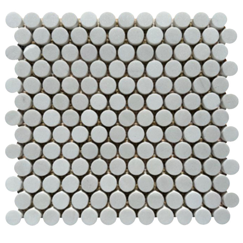 Mont Blanc Serena White Marble Penny Round Honed Mosaic Tile