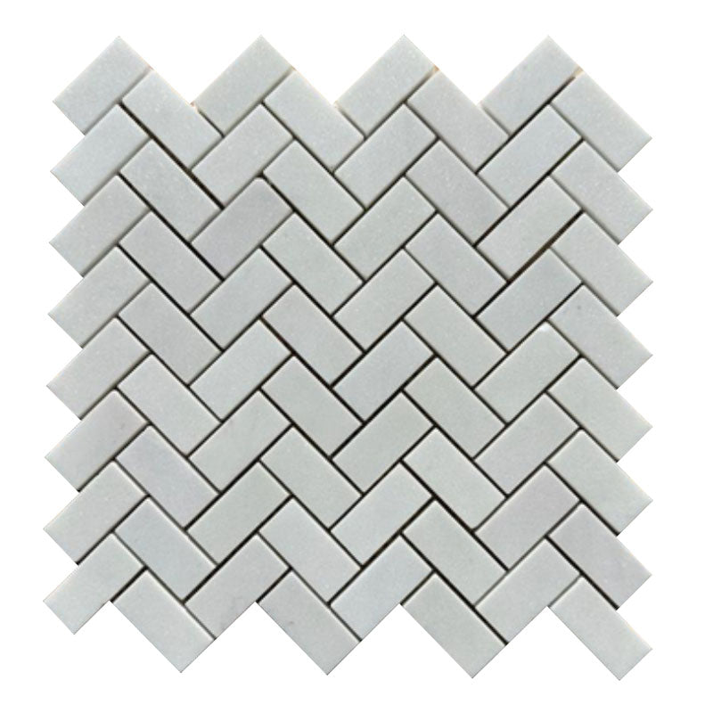 Mont Blanc Serena White Marble 1x2 Herringbone Polished Mosaic Tile