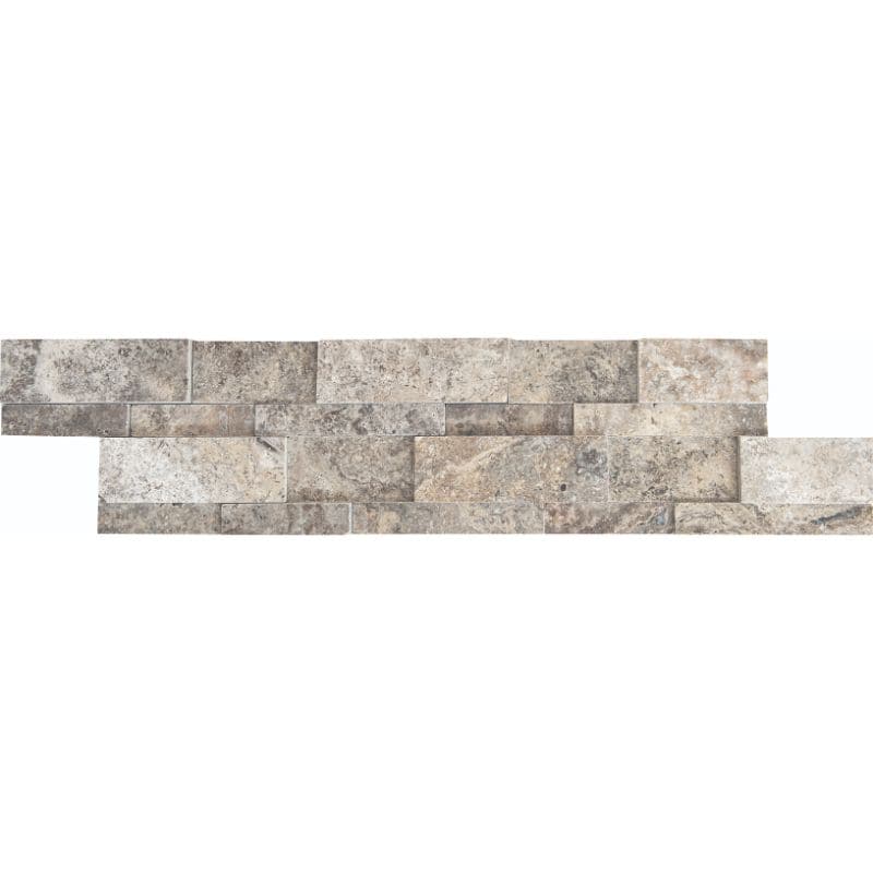Silver Travertine 6x24 3D Split Face Stacked Stone Ledger Panel