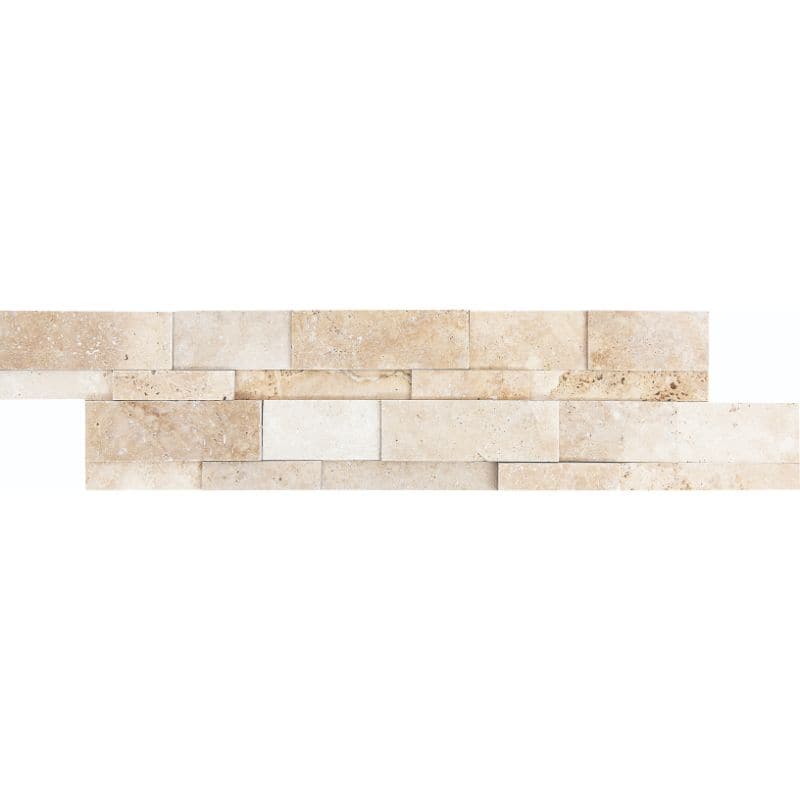 Ivory Travertine 3D 6x24 Stacked Stone Ledger Panel