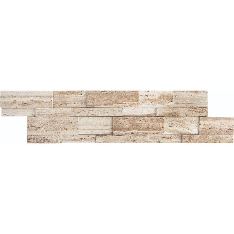 Ivory Travertine Vein Cut Honed 6x24 Stacked Stone Ledger Panel