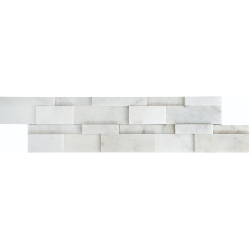 Secil White Marble 3D 6x24 Stacked Stone Ledger Panel