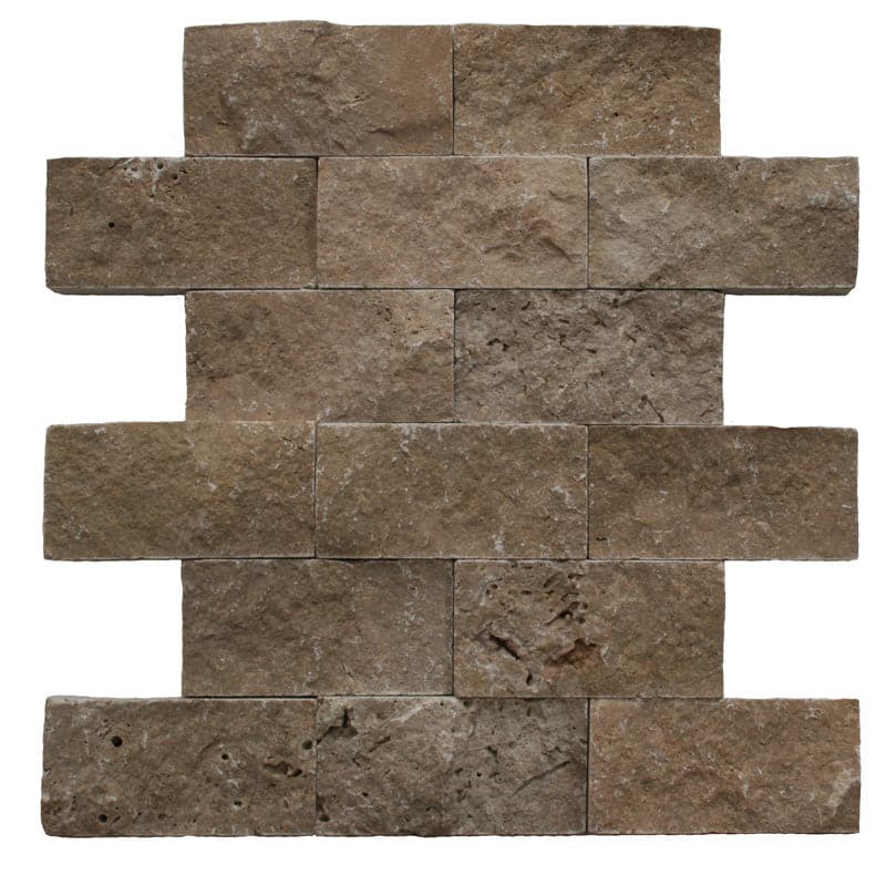 Noce Travertine 2x4 Split Face Mosaic Tile