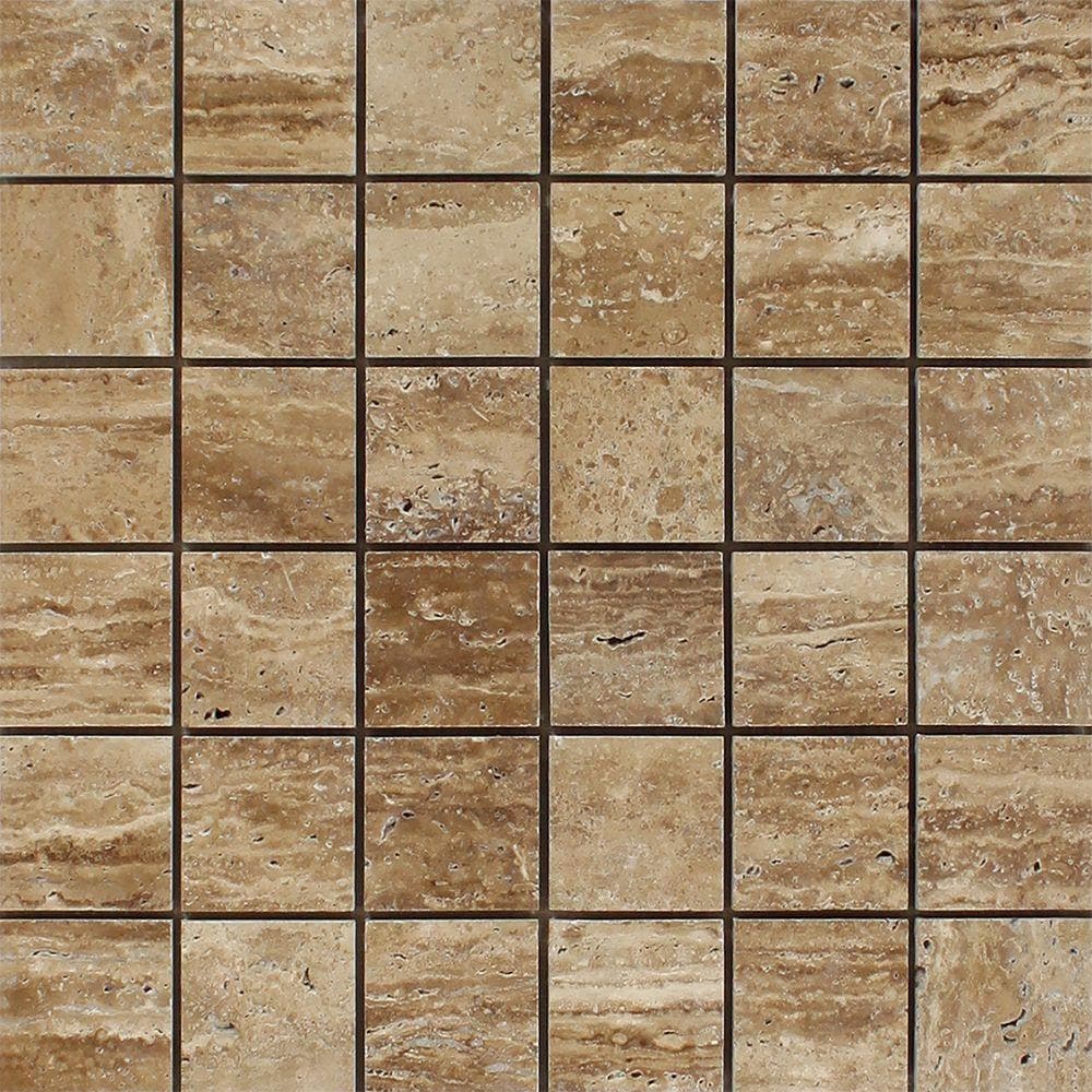 Noce Travertine 2x2 Unfilled Polished Mosaic Tile
