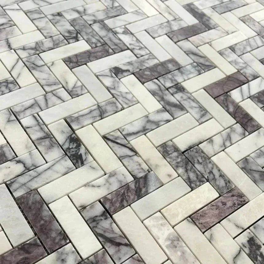 Calacatta Viola Marble 1x4 Herringbone Polished Mosaic Tile