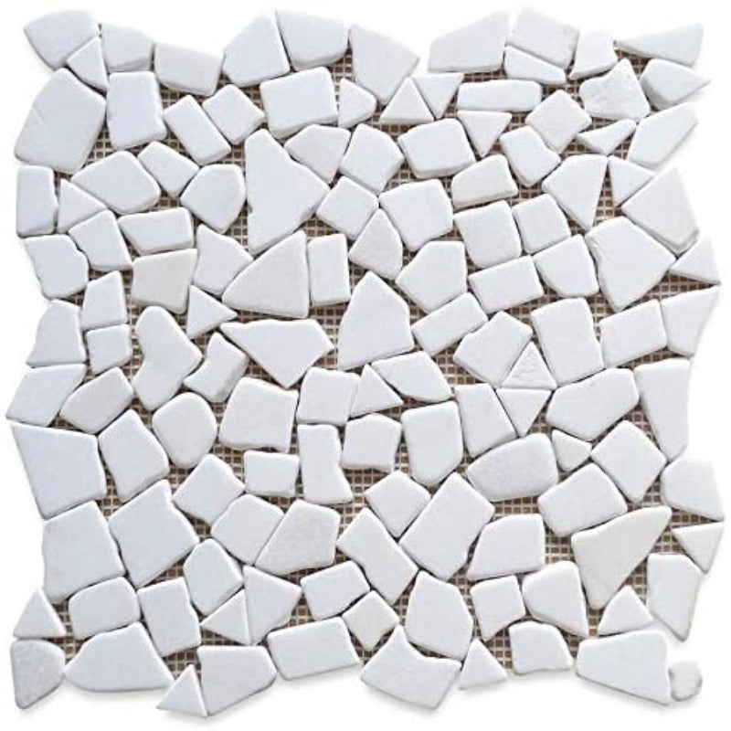 Thassos White Marble Flat Pebble / Paledian (Random Broken) Mosaic Tile