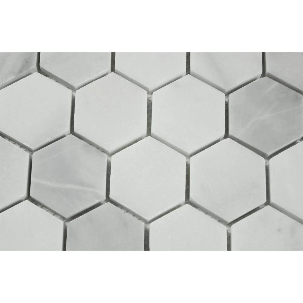 Bianco Caldo Mugla White 2x2 Hexagon Polished Mosaic Tile