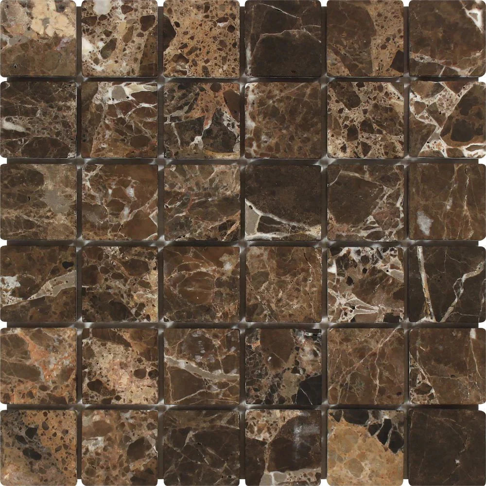 Emperador Dark Spanish Marble 2x2 Tumbled Mosaic Tile