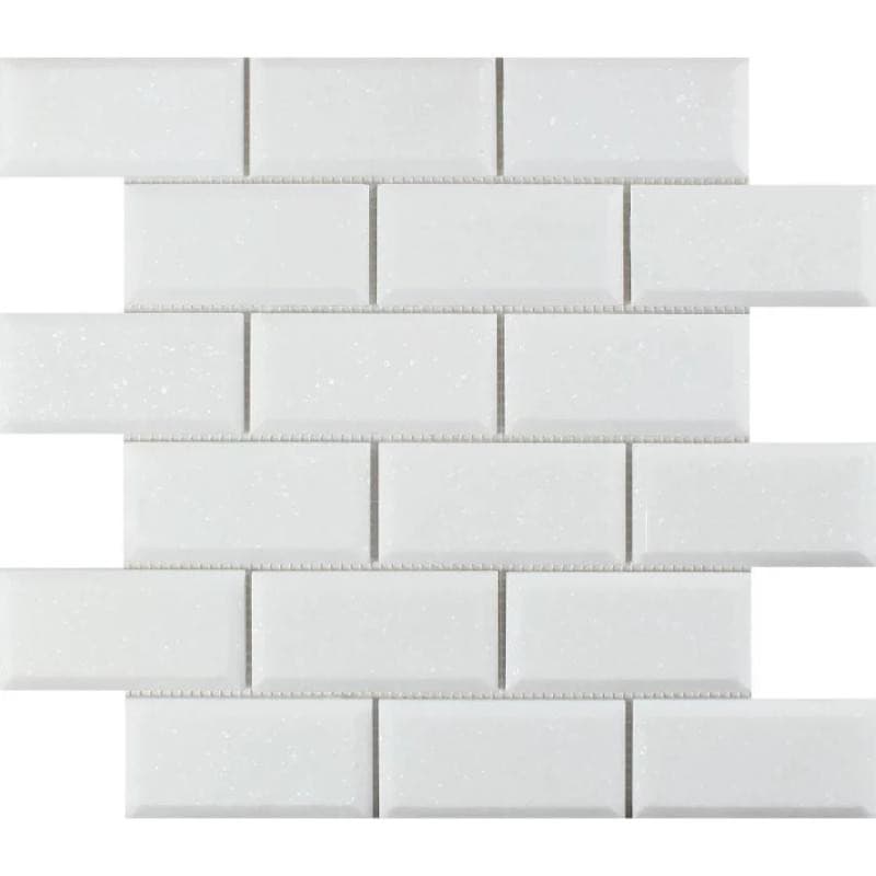 Thassos White Marble Deep-Beveled 2x4 Honed Mosaic Tile