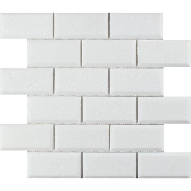 Thassos White Marble Deep-Beveled 2x4 Polished Mosaic Tile