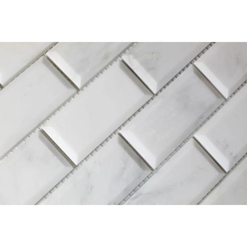 Asian Statuary (Oriental White) Marble 2x4 Deep Beveled Honed Mosaic Tile