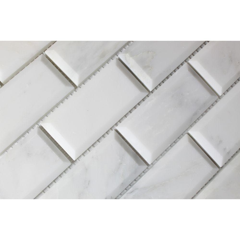 Asian Statuary (Oriental White) Marble 2x4 Deep Beveled Polished Mosaic Tile