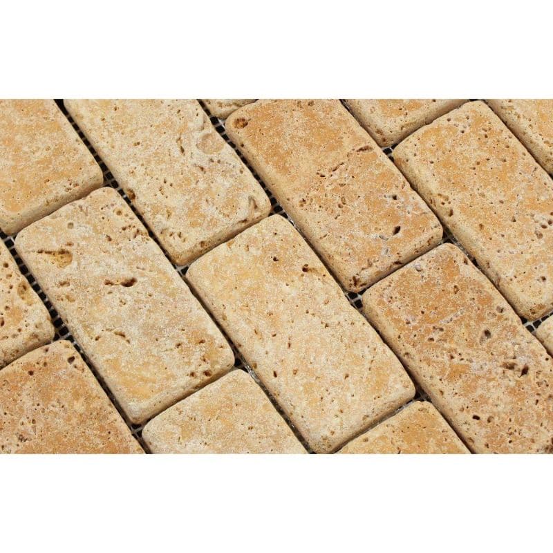 Gold Travertine 2x4 Tumbled Mosaic Tile
