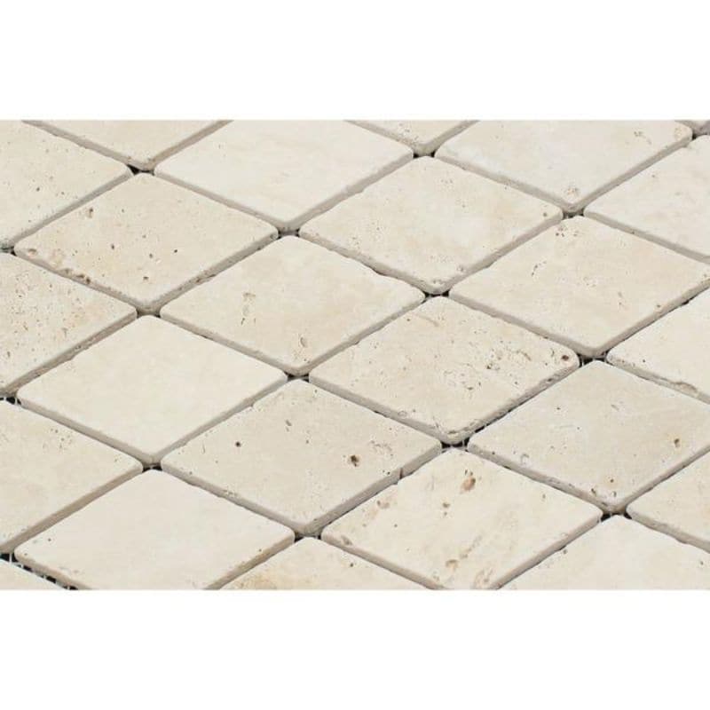Ivory Travertine 2x4 Diamond Tumbled Mosaic Tile
